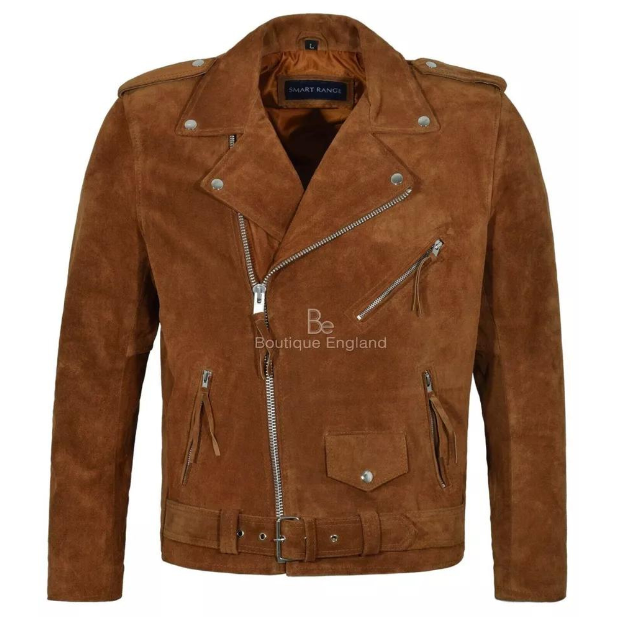 Men's Motorcycle Slim Fit Tan Brown Suede Faux leather Jacket - Image 3
