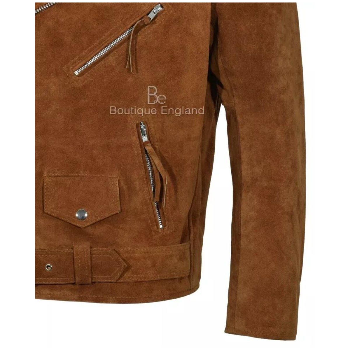 Men's Motorcycle Slim Fit Tan Brown Suede Faux leather Jacket - Image 4