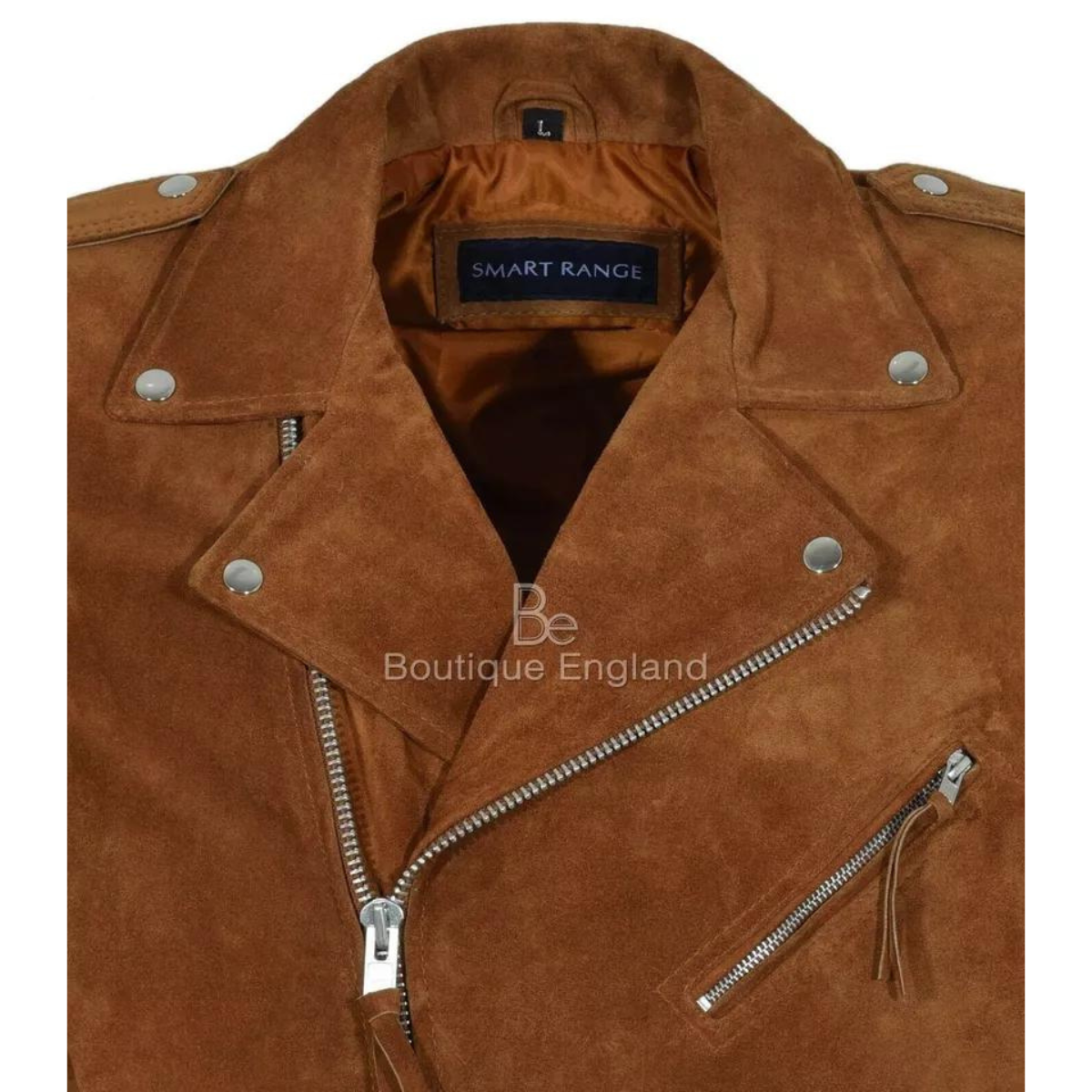 Men's Motorcycle Slim Fit Tan Brown Suede Faux leather Jacket - Image 5