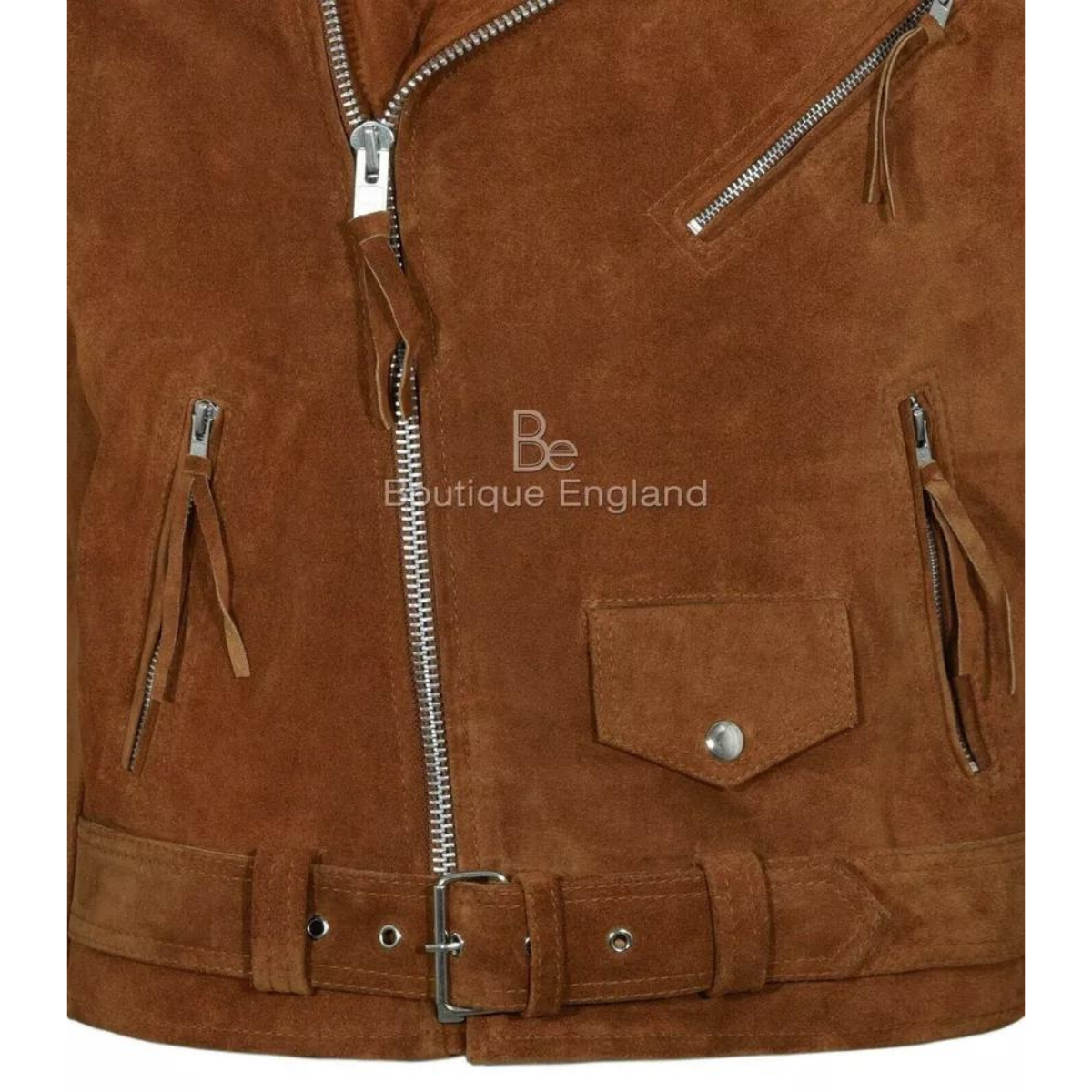 Men's Motorcycle Slim Fit Tan Brown Suede Faux leather Jacket - Image 6