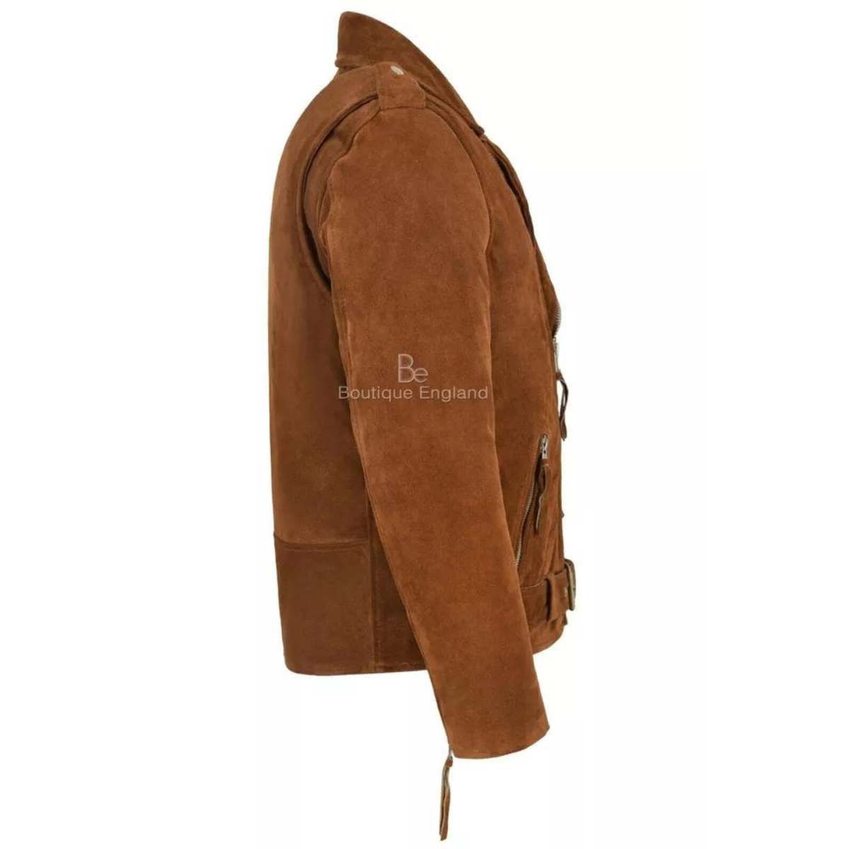 Men's Motorcycle Slim Fit Tan Brown Suede Faux leather Jacket - Image 7