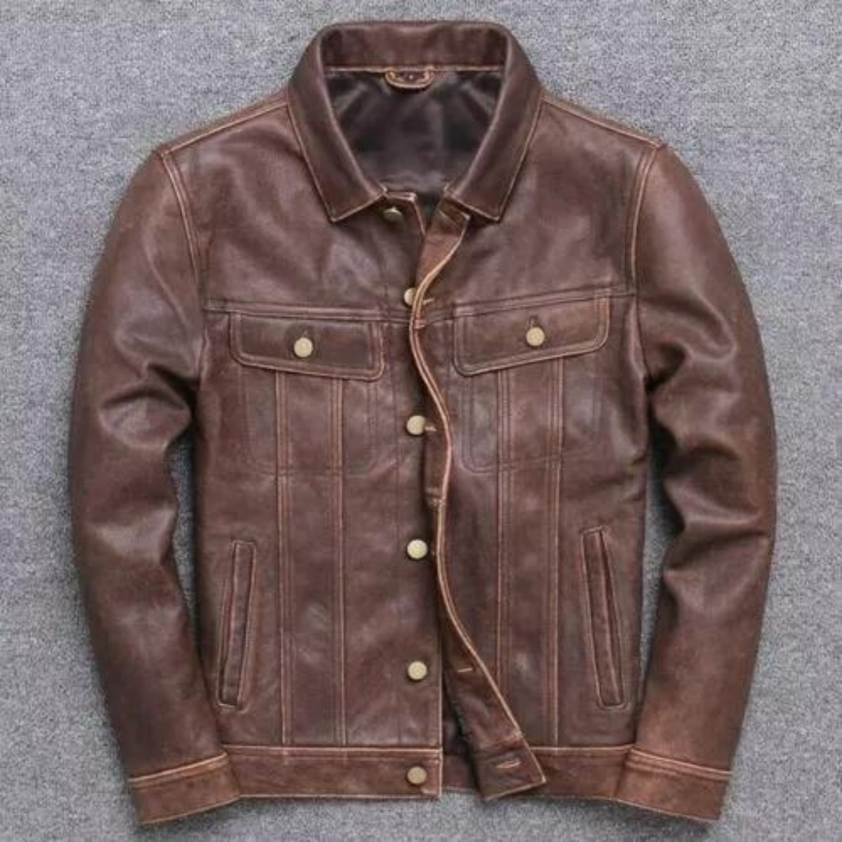 Men's Real Lamb Distressed Leather Trucker Jacket Levi's Style Bikers Jacket