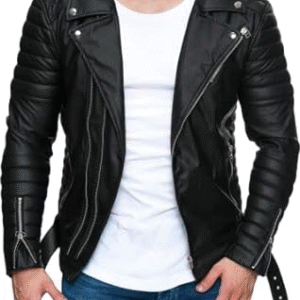 Men's Motorcycle Quilted Black Sheepskin Biker Leather Jacket | Men Custom Made Dimond Classic Biker Genuine Leather