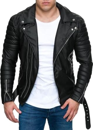Men's Motorcycle Quilted Black Sheepskin Biker Leather Jacket | Men Custom Made Dimond Classic Biker Genuine Leather