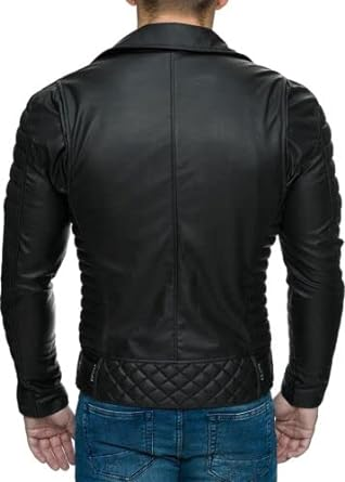 Men's Motorcycle Quilted Black Sheepskin Biker Leather Jacket | Men Custom Made Dimond Classic Biker Genuine Leather - Image 3