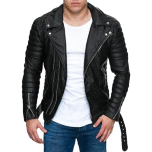 Men's Motorcycle Quilted Black Sheepskin Biker Leather Jacket | Men Custom Made Dimond Classic Biker Genuine Leather
