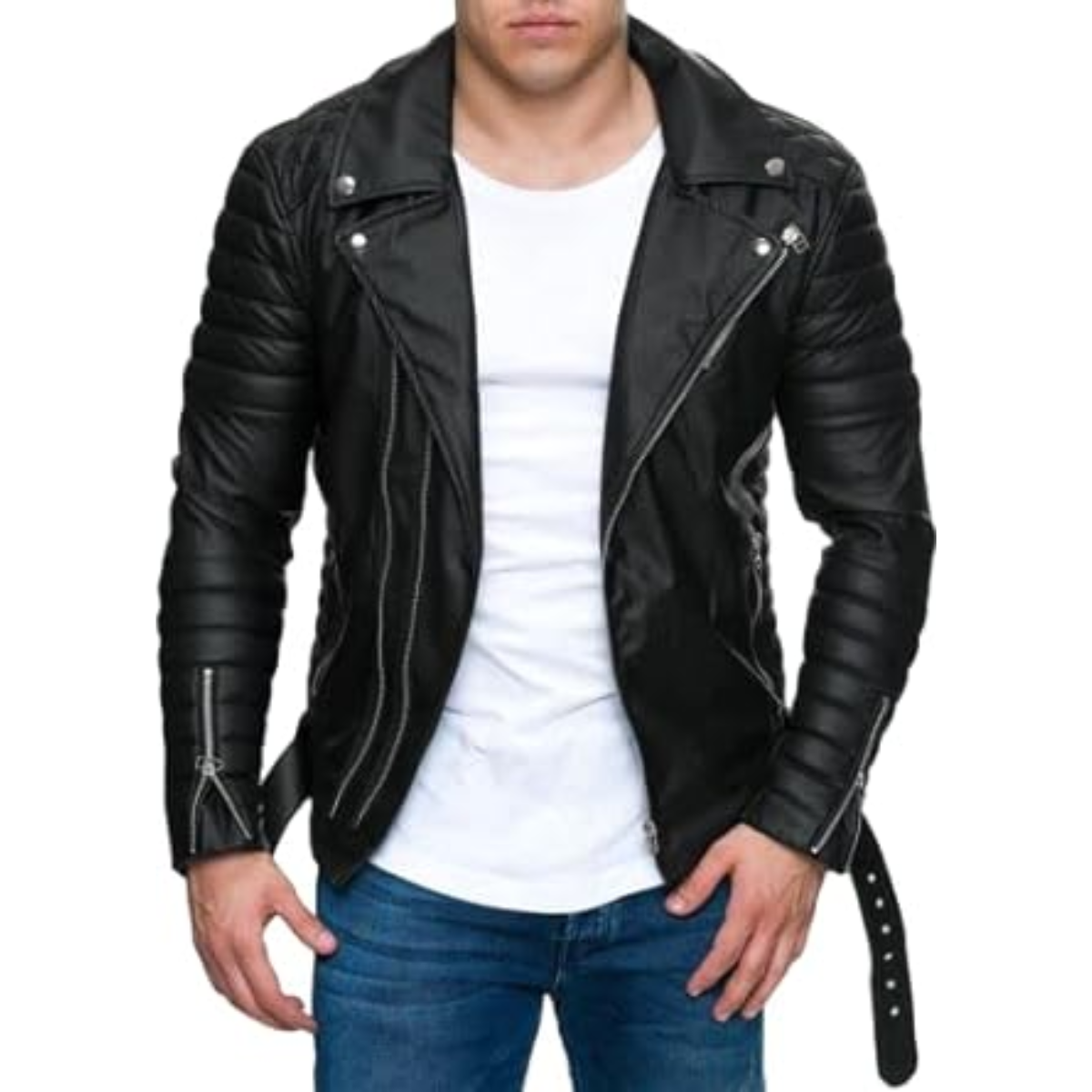 Men's Motorcycle Quilted Black Sheepskin Biker Leather Jacket | Men Custom Made Dimond Classic Biker Genuine Leather - Image 2
