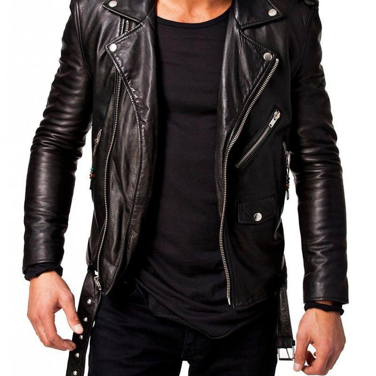 Men's Real real Leather Jacket Black Slim fit Biker Motorcycle jacket
