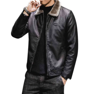 Men's Thickened Leather Jacket, Warm Windproof Faux Fur Collar Coat