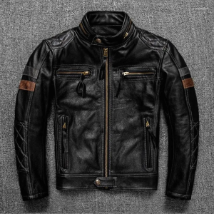 Men's Tracksuits First Layer Of Cowhide Leather Men Stand Collar Trend Motorcycle Riding Jacket