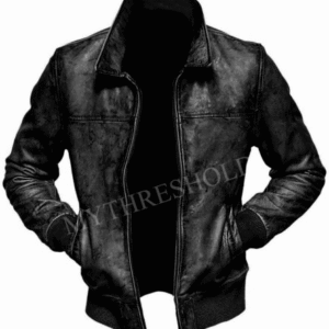 Men's Biker Motorcycle Vintage Distressed BLACK Bomber Winter Leather Jacket