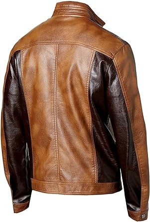 Men's Two Tone Light and Dark Brown Leather Jacket Blazer - Image 2