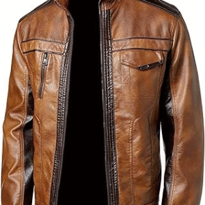 Men's Two Tone Light and Dark Brown Leather Jacket Blazer