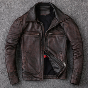 Men's Vintage Biker Style Motorcycle Cafe Racer Real Leather Jacket