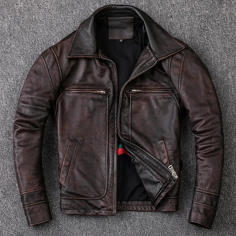 Men's Vintage Biker Style Motorcycle Cafe Racer Real Leather Jacket
