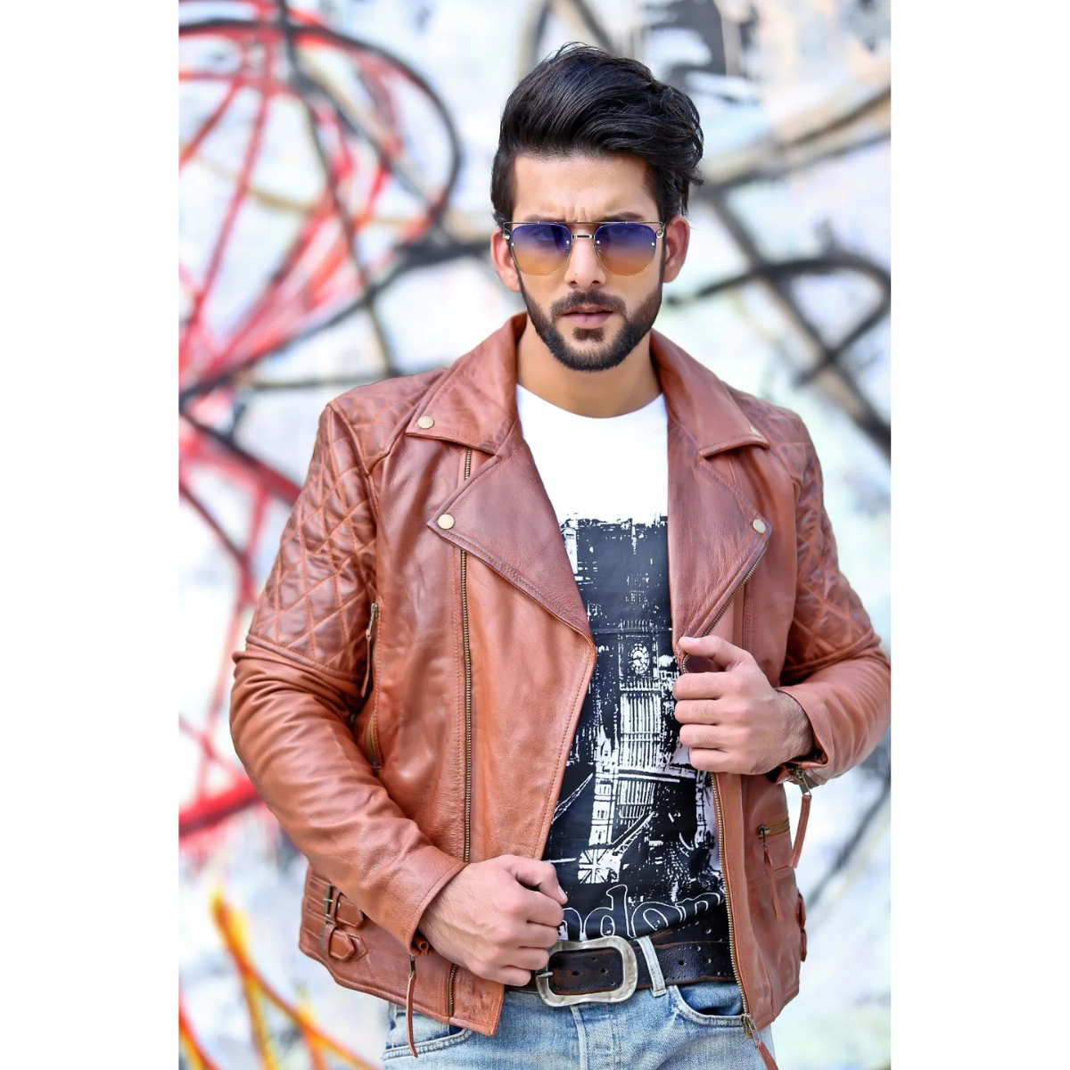 Men’s Biker Motorcycle Vintage Distressed Brown Winter Leather Jacket