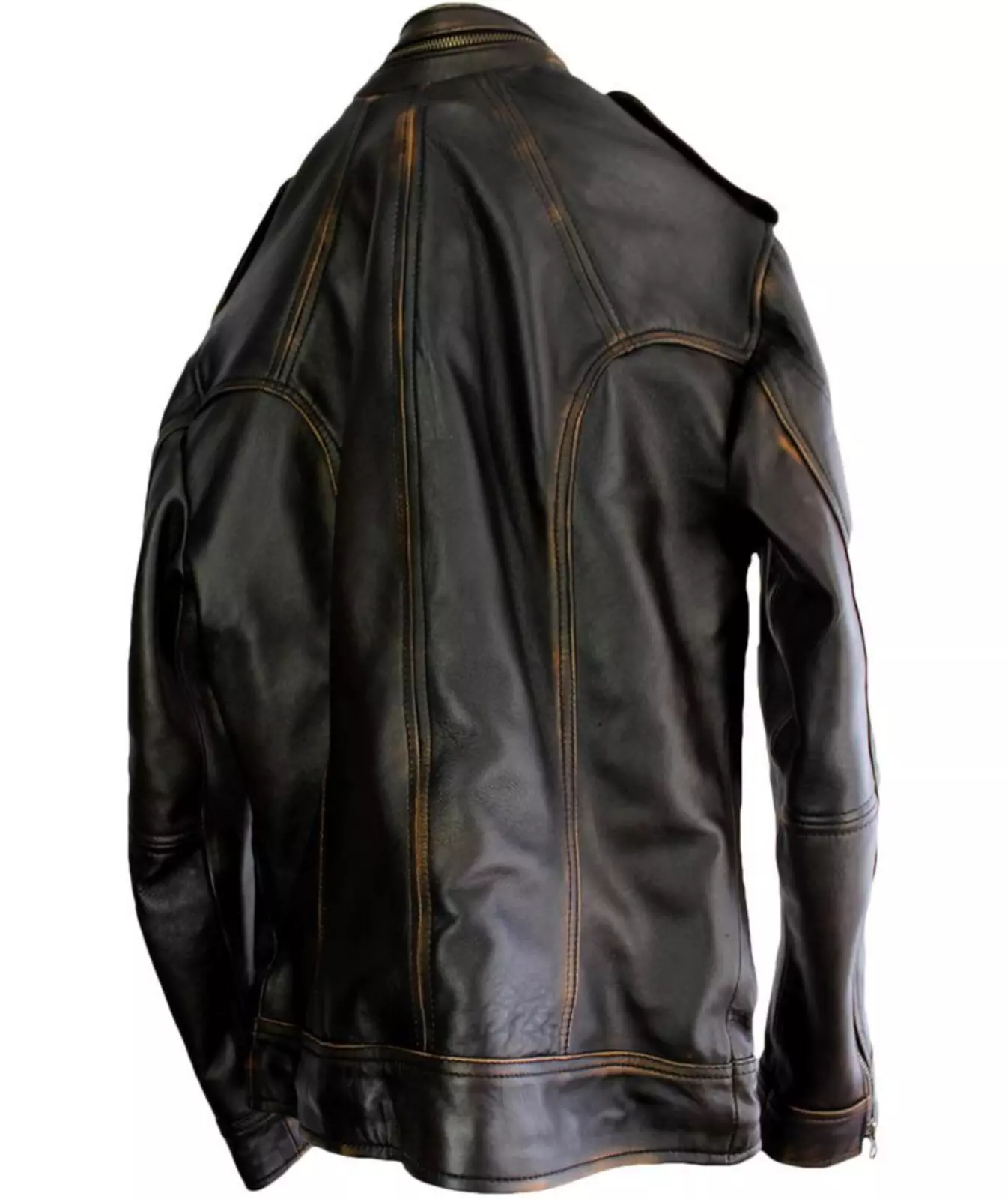 Mens Biker Motorcycle Slim Fit Vintage Distressed Cowhide Winter Leather Jacket - Image 2