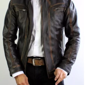 Mens Biker Motorcycle Slim Fit Vintage Distressed Cowhide Winter Leather Jacket