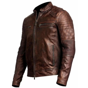 Men's Biker Vintage Antique Brown Cafe Racer Real Leather Jacket