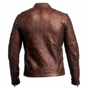 Men's Biker Vintage Antique Brown Cafe Racer Real Leather Jacket