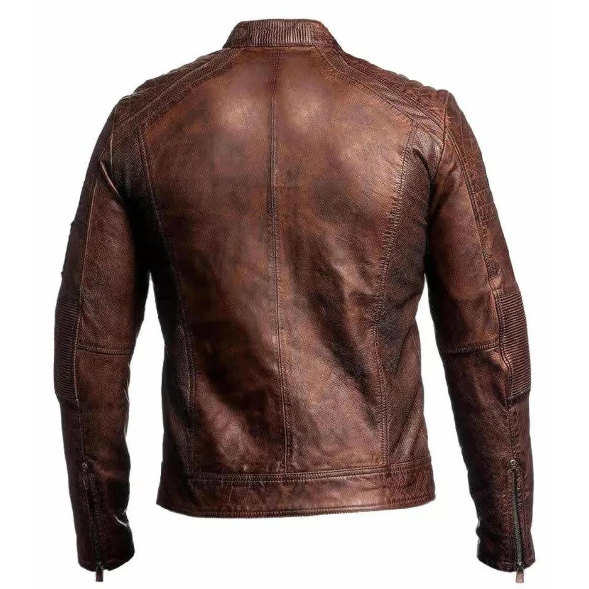 Men's Biker Vintage Antique Brown Cafe Racer Real Cowhide Jacket - Image 2
