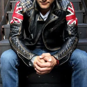 Mens Biker Vintage Motorcycle British Flag Cafe Racer Union UK Leather Jacket