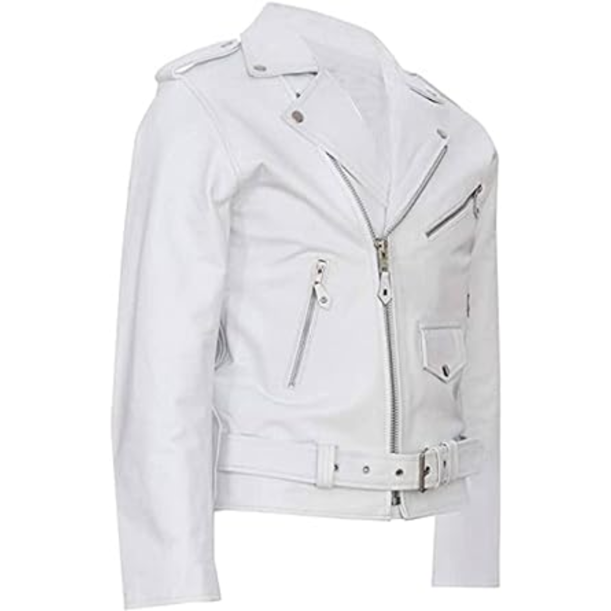 Men's Brando White Leather Jacket - Biker Motorcycle Brando Style Leather Jacket for Men - Image 2