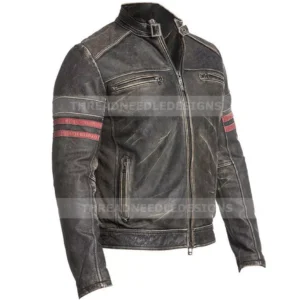 Mens Cafe Racer Distressed Black Vintage Motorcycle Biker Leather Jacket