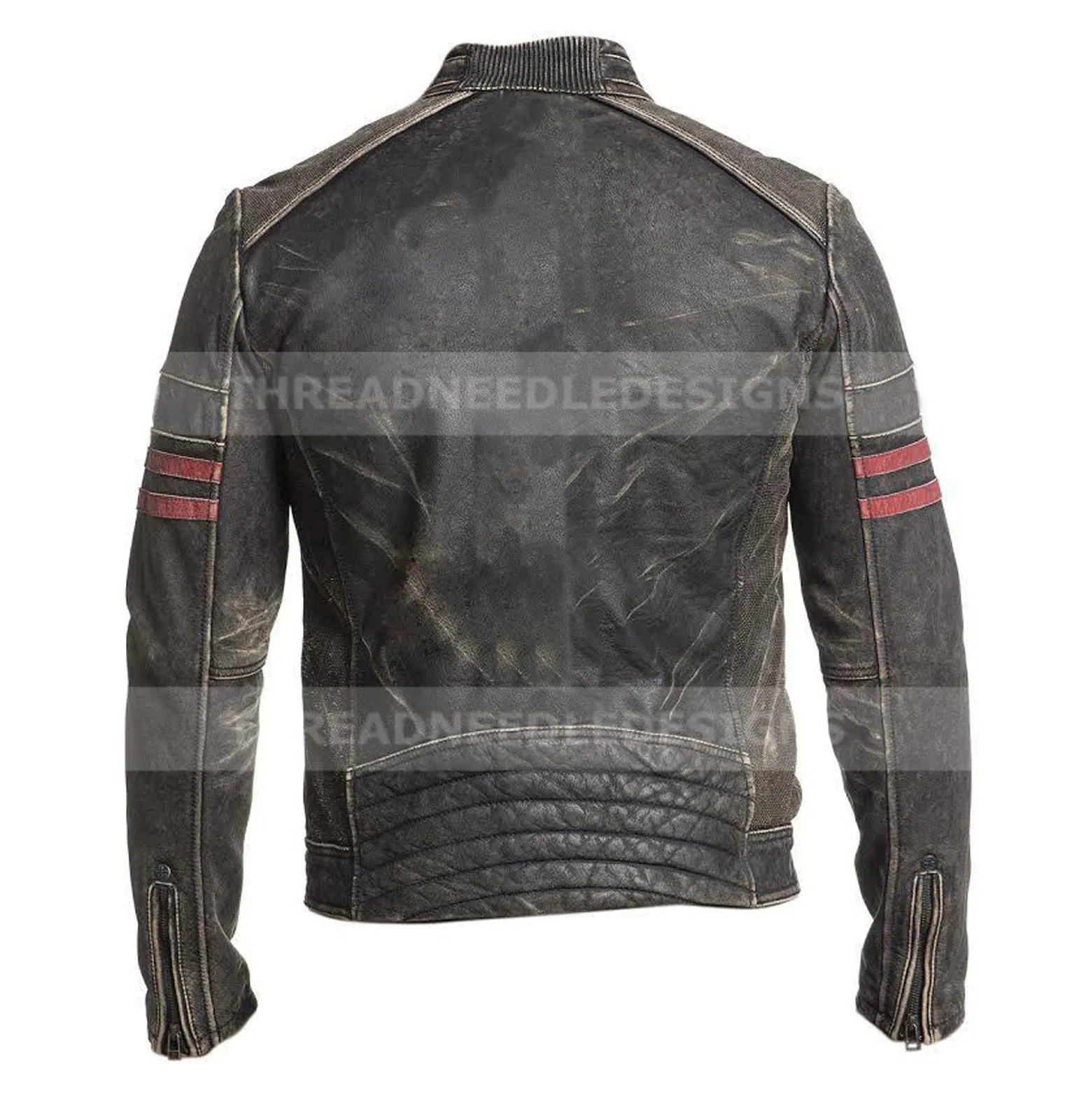 Mens Cafe Racer Distressed Black Vintage Motorcycle Biker Leather Jacket - Image 3