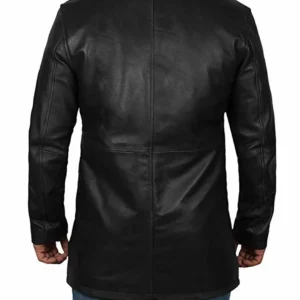 Mens Classic Black Genuine Sheepskin Leather Trench Coat