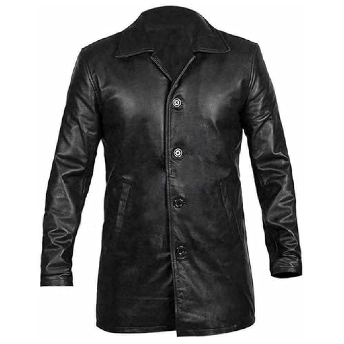 Mens Classic Black Genuine Sheepskin Leather Trench Coat - Image 4