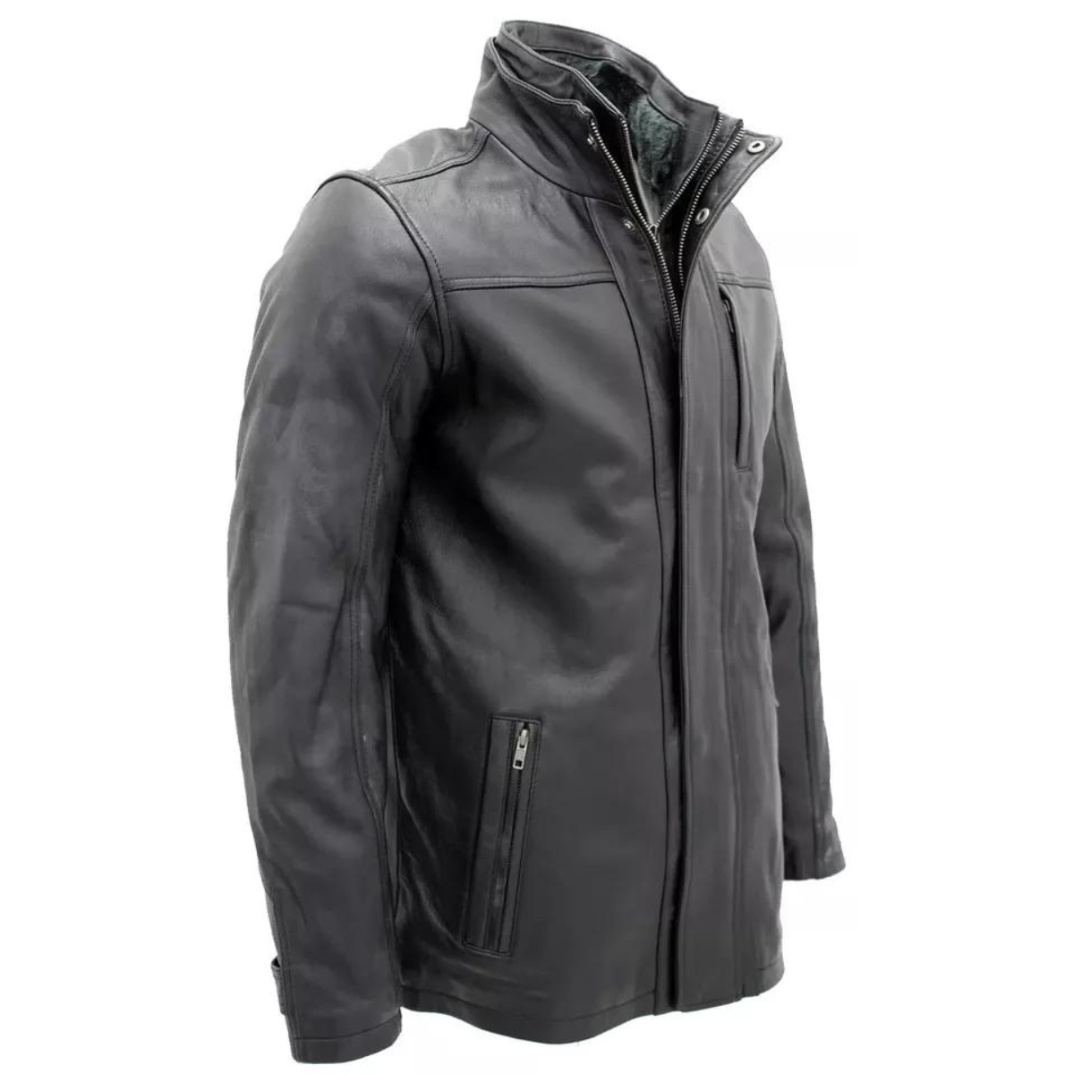 Men’s Classic Warm Black Leather Biker Jacket - Image 2