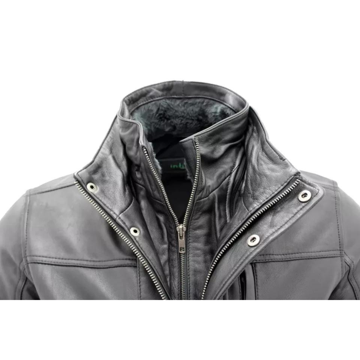 Men’s Classic Warm Black Leather Biker Jacket - Image 8