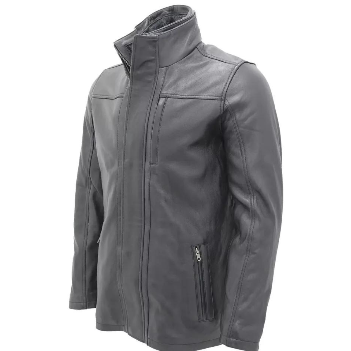 Men’s Classic Warm Black Leather Biker Jacket - Image 7