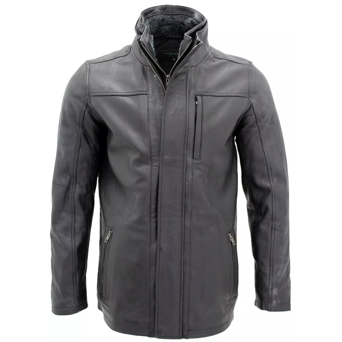 Men’s Classic Warm Black Leather Biker Jacket - Image 4