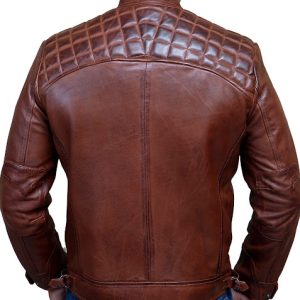 Men’s Diamond Quilted Brown Motorcycle Slim Fit Biker Leather Jacket
