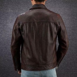 Men’s Distressed Brown/Black Real Cowhide Shirt Collar Moto Rider Slim Fit Lightweight Casual Biker Leather Jacket