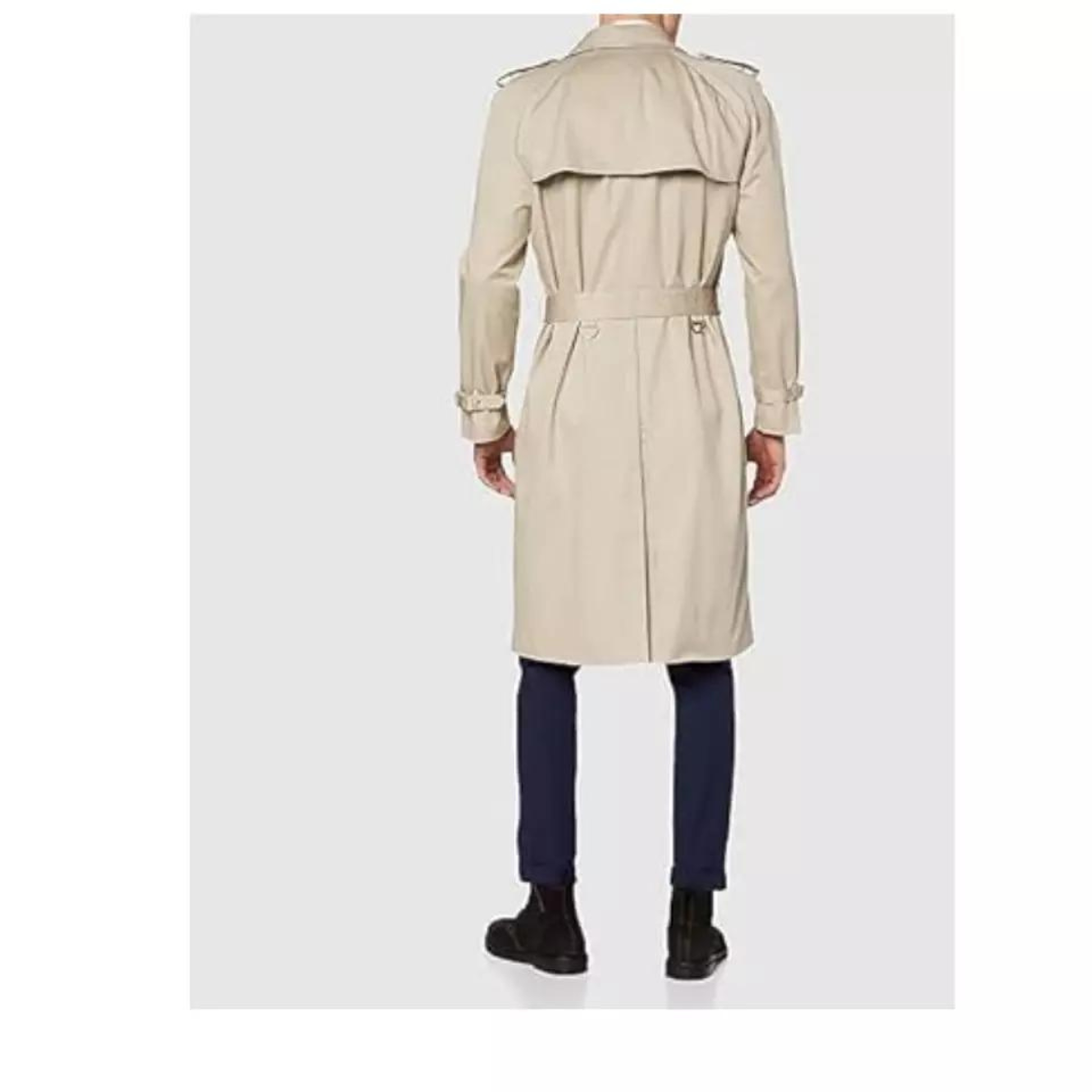 Men's Double Breasted Long Trench Coat Cotton Military Rain Mac - Image 5