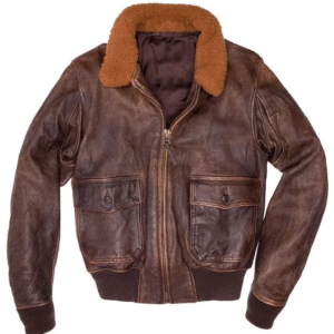 Mens G-1 Navy Leather Bomber Fur Collar Distress Brown Real Leather Jacket