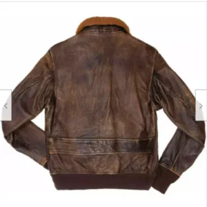 Mens G-1 Navy Leather Bomber Fur Collar Distress Brown Real Leather Jacket