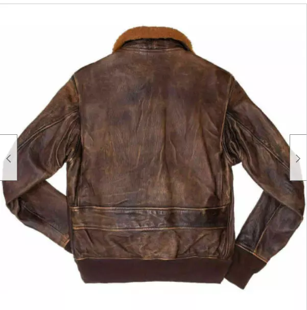 Mens G-1 Navy Leather Bomber Fur Collar Distress Brown Real Leather Jacket - Image 2