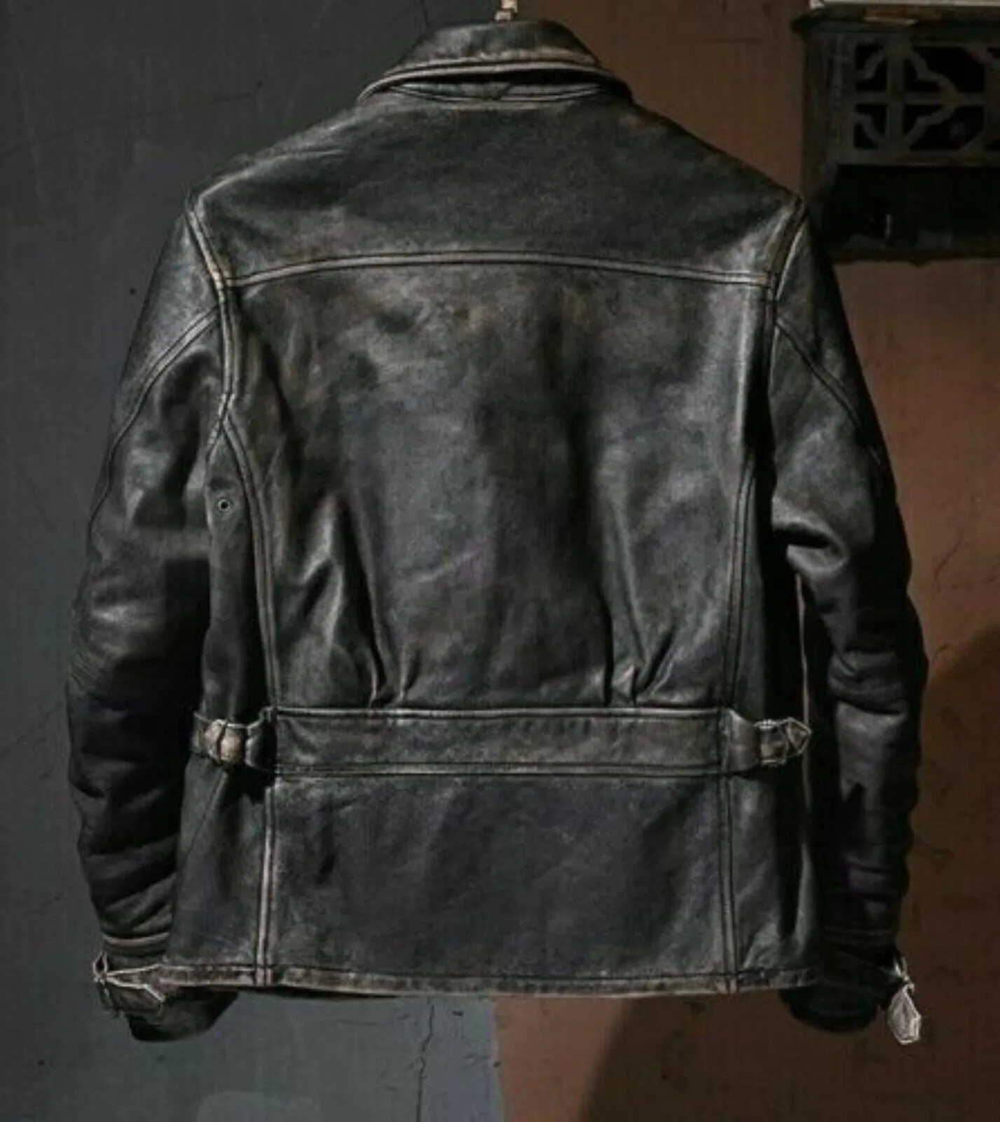 Men’s Motorcycle Biker Vintage Cafe Racer Distressed Black Real Leather Jacket - Image 3