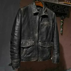 Men’s Motorcycle Biker Vintage Cafe Racer Distressed Black Real Leather Jacket