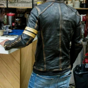 Men’s Motorcycle Biker Vintage Cafe Racer Distressed Black Real Leather Jacket