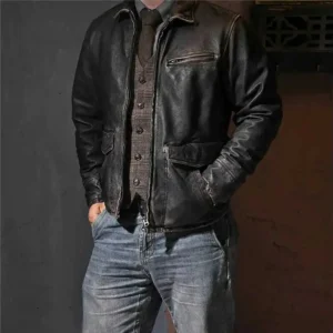 Men’s Motorcycle Biker Vintage Cafe Racer Distressed Black Real Leather Jacket