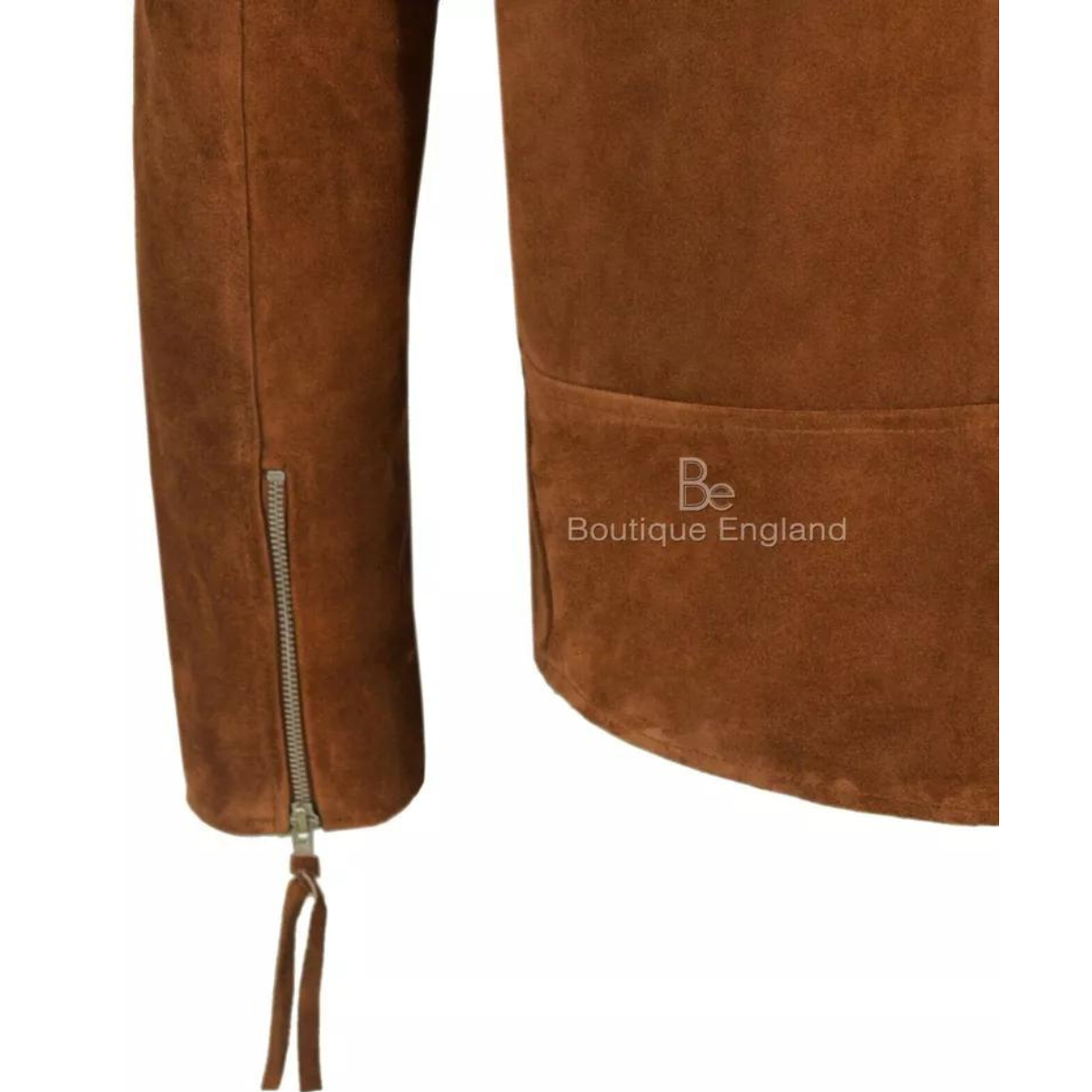 Men's Motorcycle Slim Fit Tan Brown Suede Faux leather Jacket - Image 8