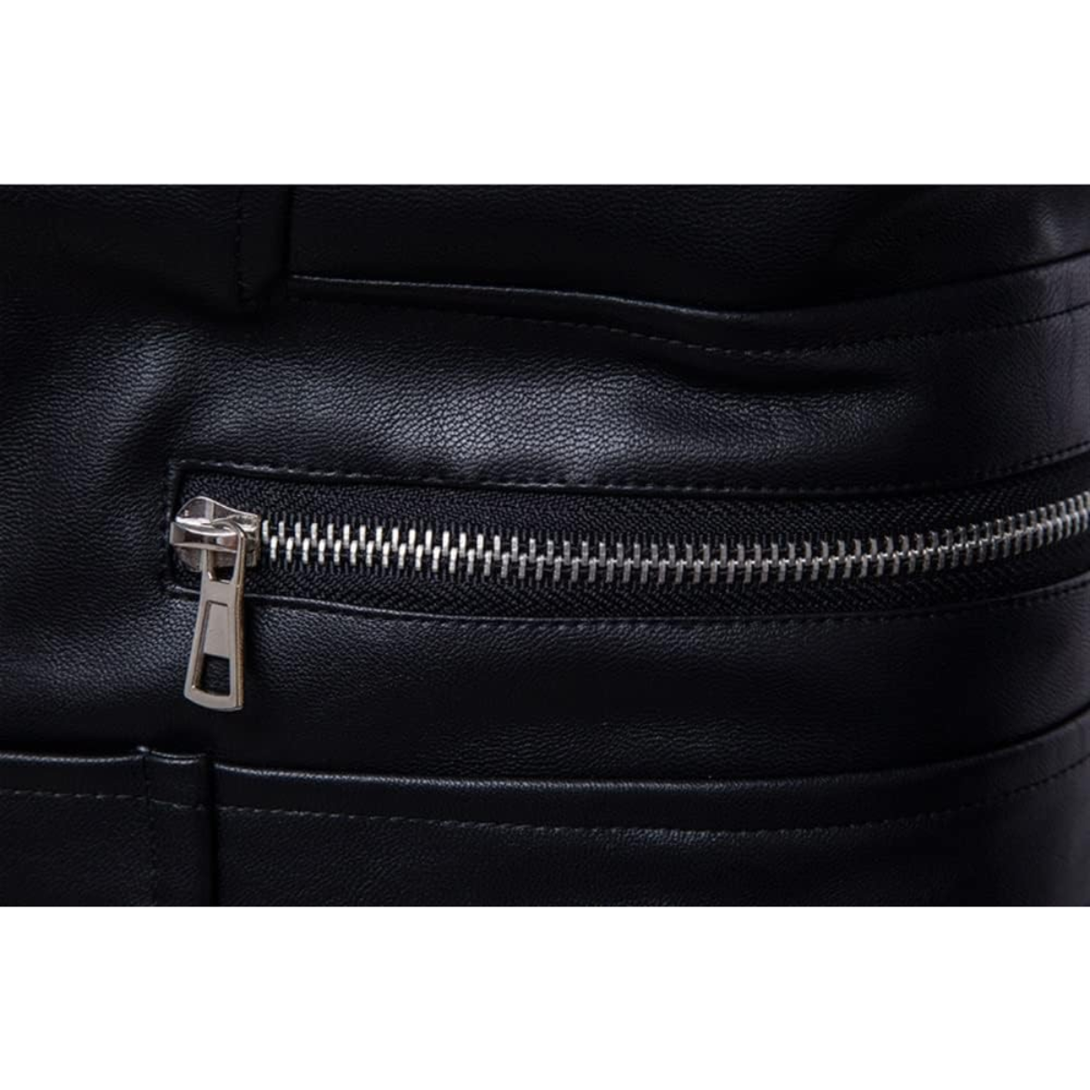 Men’s Punk Leather Jacket Biker Coat Multi-Pocket Soft Pu Leather Outwear Classic - Image 3