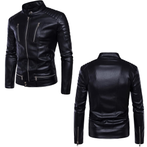 Men’s Punk Leather Jacket Biker Coat Multi-Pocket Soft Pu Leather Outwear Classic