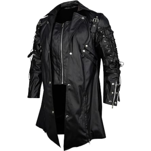Men’s Real Black Leather Coat Goth Matrix Trench Coat Gothic Steampunk Coats