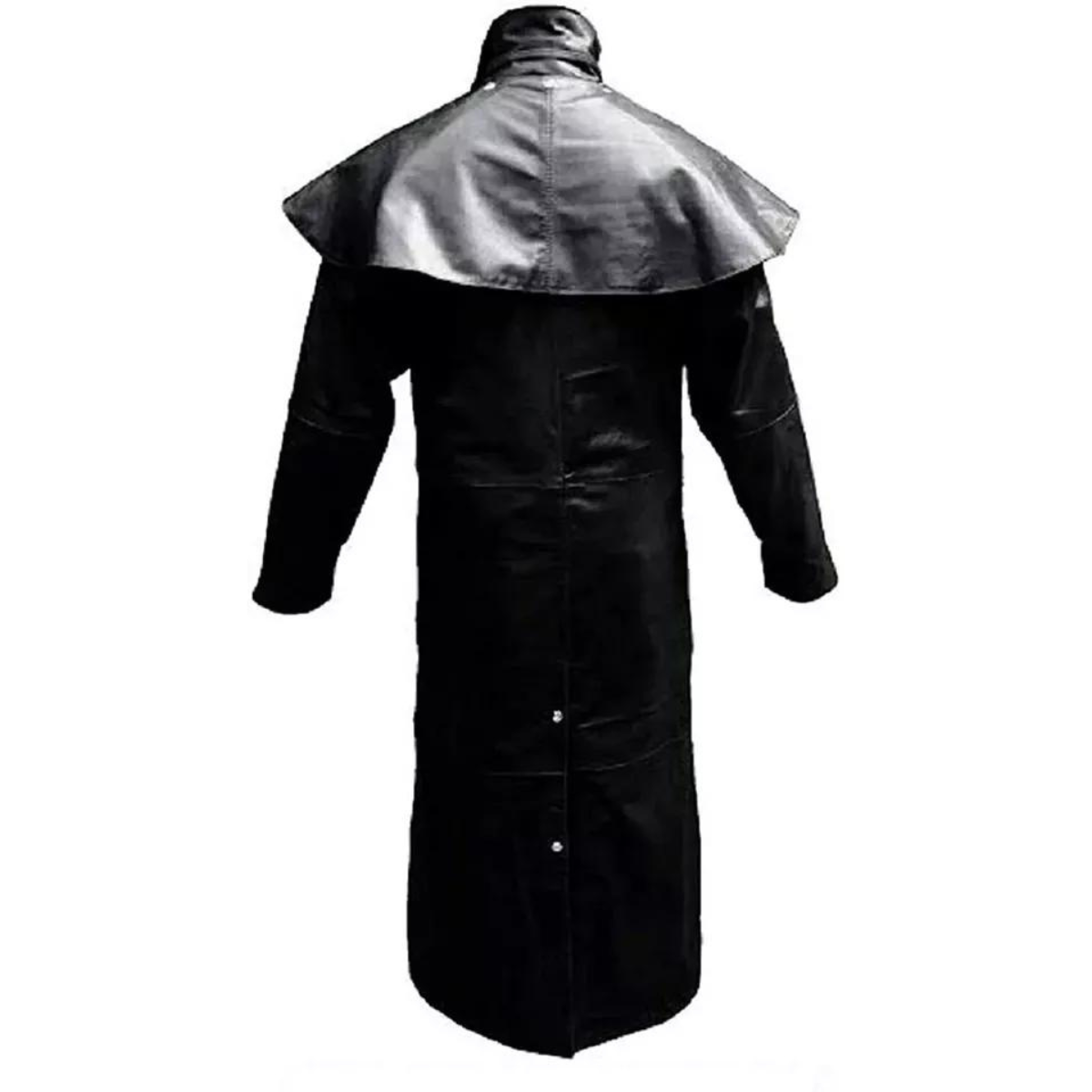 Mens Real Black Leather Long Coat Duster Riding Hunting Steampunk Trench Matrix - Image 4
